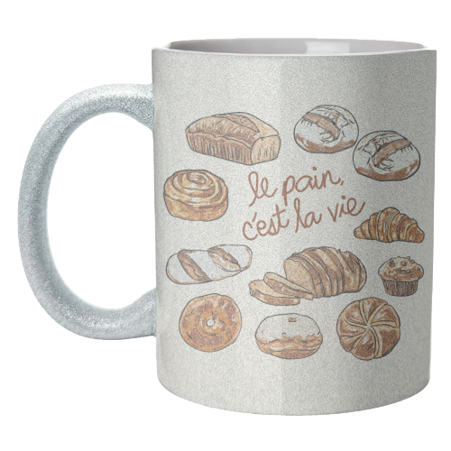 Le Pain C'est La Vie – Bread is Life French Bakery Illustration - unique mug by EZbie