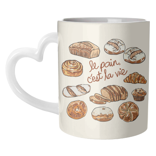 Le Pain C'est La Vie – Bread is Life French Bakery Illustration - unique mug by EZbie