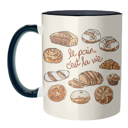 Le Pain C'est La Vie – Bread is Life French Bakery Illustration - unique mug by EZbie
