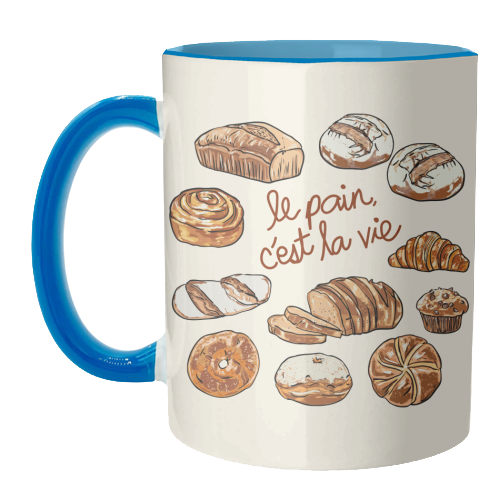 Le Pain C'est La Vie – Bread is Life French Bakery Illustration - unique mug by EZbie