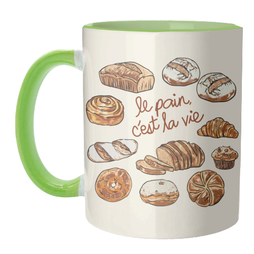 Le Pain C'est La Vie – Bread is Life French Bakery Illustration - unique mug by EZbie