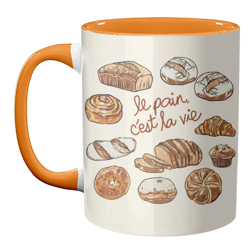Le Pain C'est La Vie – Bread is Life French Bakery Illustration - unique mug by EZbie