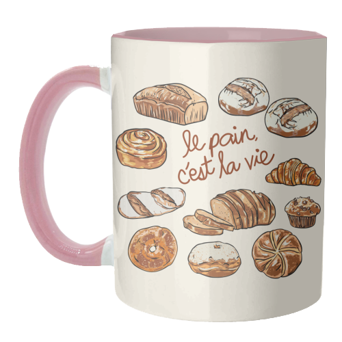 Le Pain C'est La Vie – Bread is Life French Bakery Illustration - unique mug by EZbie