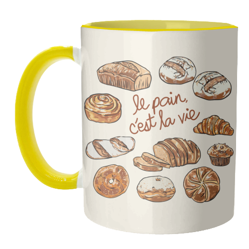 Le Pain C'est La Vie – Bread is Life French Bakery Illustration - unique mug by EZbie