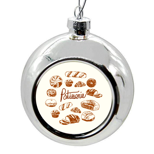 Vintage French Patisserie Bread Bakery Illustration - colourful christmas bauble by EZbie