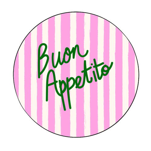 Buon Appetito Pink Groovy Stripes Minimalist Illustration - Circle Sticker by EZbie