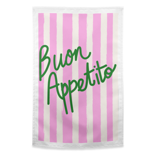 Buon Appetito Pink Groovy Stripes Minimalist Illustration - funny tea towel by EZbie