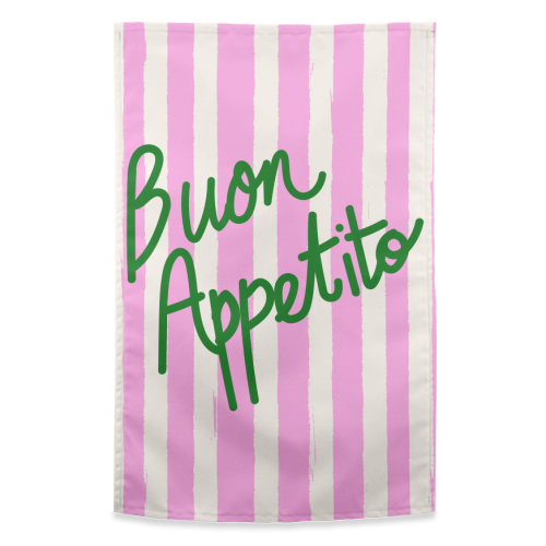 Buon Appetito Pink Groovy Stripes Minimalist Illustration - funny tea towel by EZbie