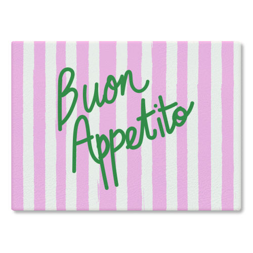 Buon Appetito Pink Groovy Stripes Minimalist Illustration - glass chopping board by EZbie