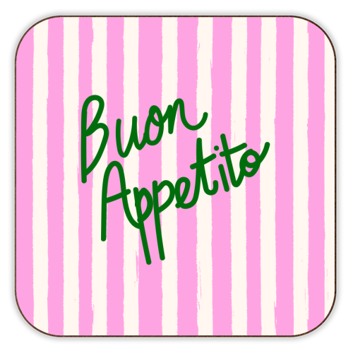 Buon Appetito Pink Groovy Stripes Minimalist Illustration - personalised beer coaster by EZbie
