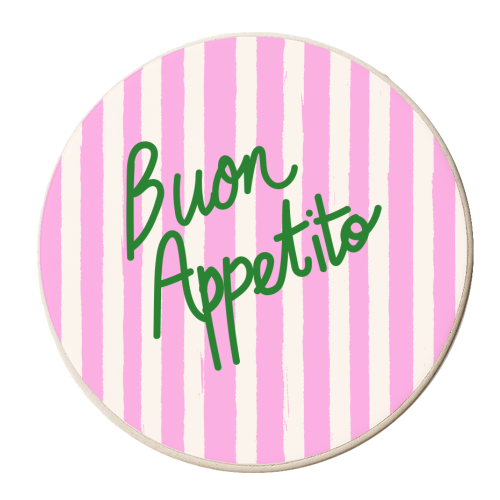 Buon Appetito Pink Groovy Stripes Minimalist Illustration - personalised beer coaster by EZbie
