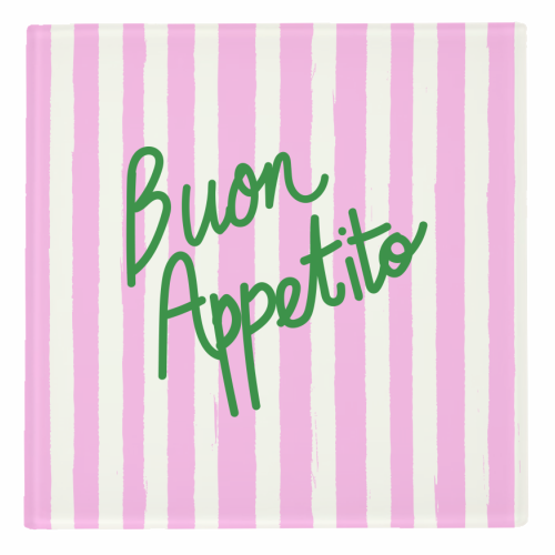 Buon Appetito Pink Groovy Stripes Minimalist Illustration - personalised beer coaster by EZbie