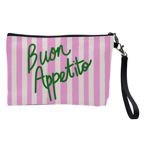Buon Appetito Pink Groovy Stripes Minimalist Illustration - pretty makeup bag by EZbie