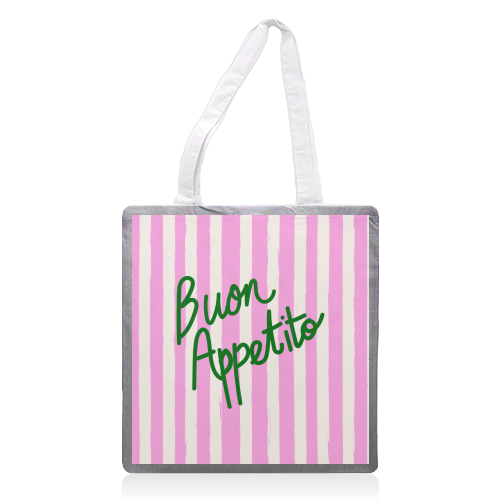 Buon Appetito Pink Groovy Stripes Minimalist Illustration - printed canvas tote bag by EZbie