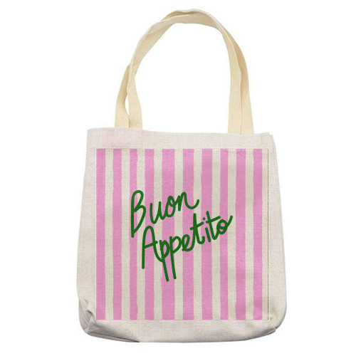 Buon Appetito Pink Groovy Stripes Minimalist Illustration - printed canvas tote bag by EZbie