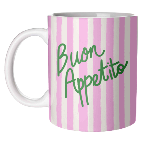 Buon Appetito Pink Groovy Stripes Minimalist Illustration - unique mug by EZbie
