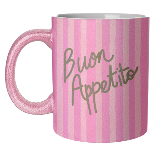 Buon Appetito Pink Groovy Stripes Minimalist Illustration - unique mug by EZbie