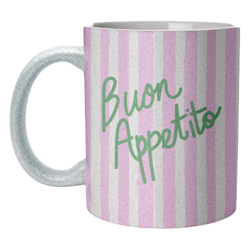 Buon Appetito Pink Groovy Stripes Minimalist Illustration - unique mug by EZbie