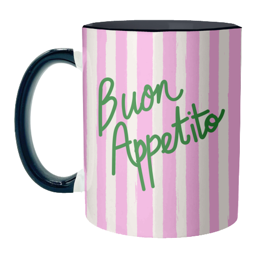 Buon Appetito Pink Groovy Stripes Minimalist Illustration - unique mug by EZbie