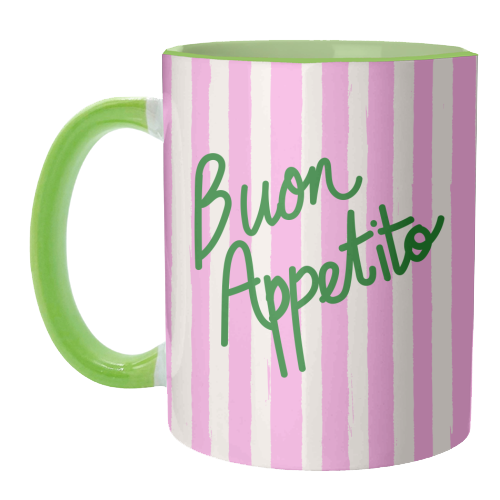 Buon Appetito Pink Groovy Stripes Minimalist Illustration - unique mug by EZbie