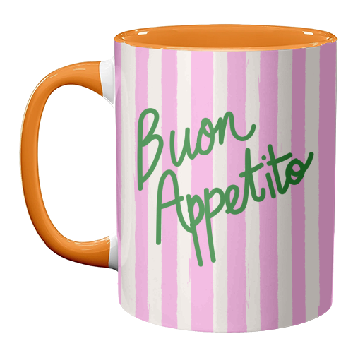 Buon Appetito Pink Groovy Stripes Minimalist Illustration - unique mug by EZbie