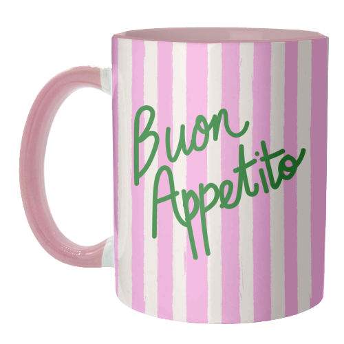 Buon Appetito Pink Groovy Stripes Minimalist Illustration - unique mug by EZbie