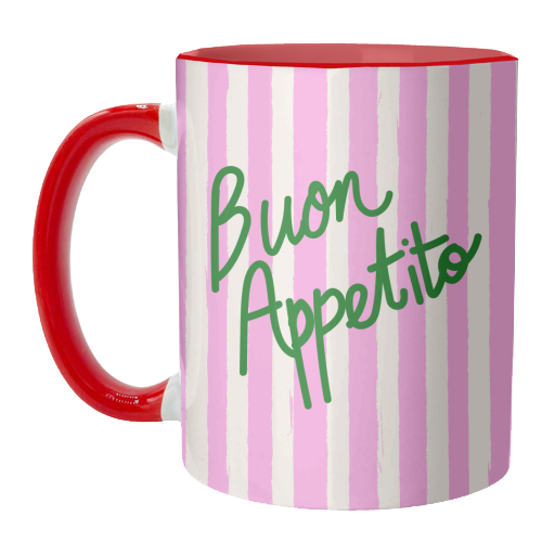 Buon Appetito Pink Groovy Stripes Minimalist Illustration - unique mug by EZbie
