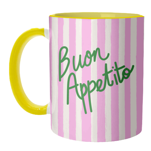 Buon Appetito Pink Groovy Stripes Minimalist Illustration - unique mug by EZbie