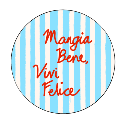 Mangia Bene Vivi Felice - Eat Well Live Happy Italian Quote Blue Stripes - Circle Sticker by EZbie