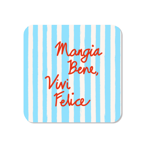 Mangia Bene Vivi Felice - Eat Well Live Happy Italian Quote Blue Stripes - Magnet by EZbie