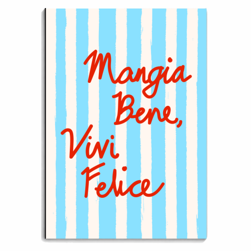 Mangia Bene Vivi Felice - Eat Well Live Happy Italian Quote Blue Stripes - personalised A4, A5, A6 notebook by EZbie