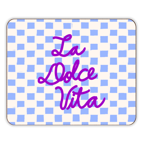 La Dolce Vita Sweet Life Italian Quote Blue Checkered Minimalist - designer placemat by EZbie
