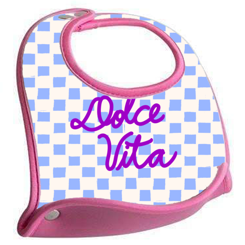 La Dolce Vita Sweet Life Italian Quote Blue Checkered Minimalist - feeding bib by EZbie