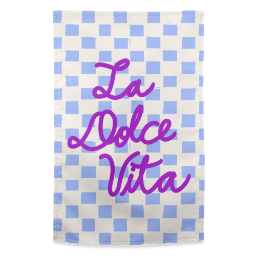 La Dolce Vita Sweet Life Italian Quote Blue Checkered Minimalist - funny tea towel by EZbie
