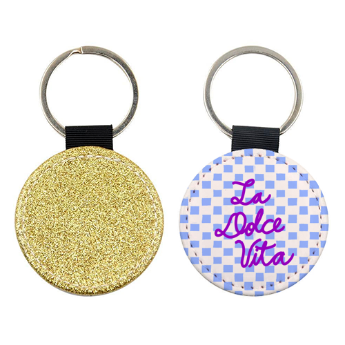 La Dolce Vita Sweet Life Italian Quote Blue Checkered Minimalist - keyring by EZbie