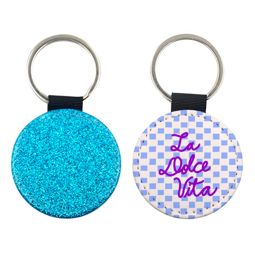 La Dolce Vita Sweet Life Italian Quote Blue Checkered Minimalist - keyring by EZbie