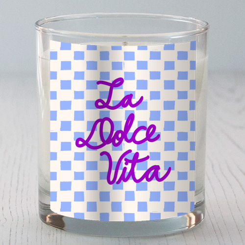 La Dolce Vita Sweet Life Italian Quote Blue Checkered Minimalist - scented candle by EZbie