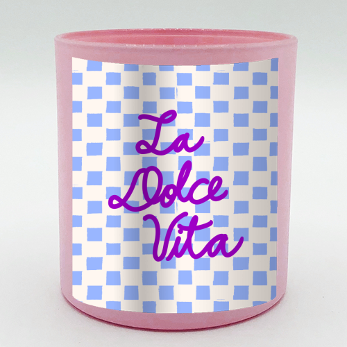 La Dolce Vita Sweet Life Italian Quote Blue Checkered Minimalist - scented candle by EZbie