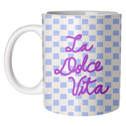 La Dolce Vita Sweet Life Italian Quote Blue Checkered Minimalist - unique mug by EZbie