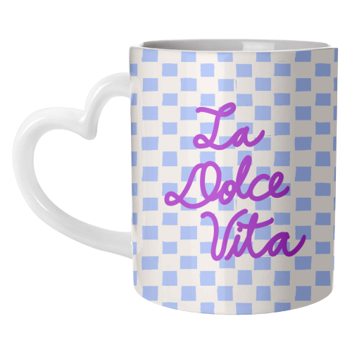 La Dolce Vita Sweet Life Italian Quote Blue Checkered Minimalist - unique mug by EZbie