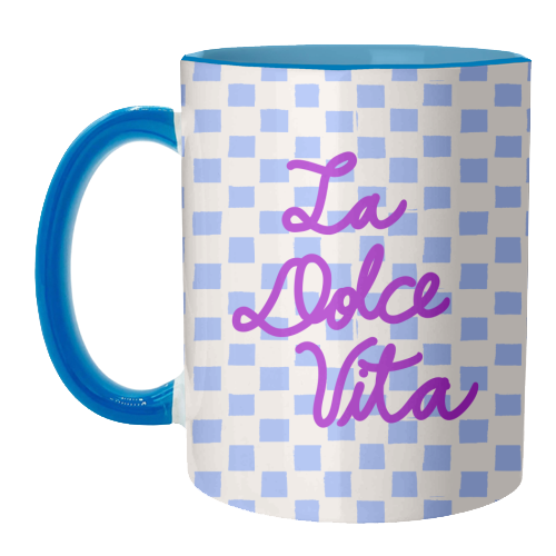 La Dolce Vita Sweet Life Italian Quote Blue Checkered Minimalist - unique mug by EZbie