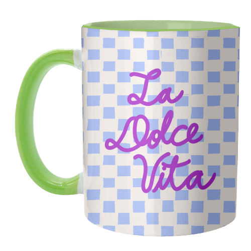 La Dolce Vita Sweet Life Italian Quote Blue Checkered Minimalist - unique mug by EZbie