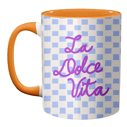 La Dolce Vita Sweet Life Italian Quote Blue Checkered Minimalist - unique mug by EZbie