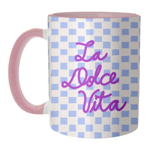 La Dolce Vita Sweet Life Italian Quote Blue Checkered Minimalist - unique mug by EZbie