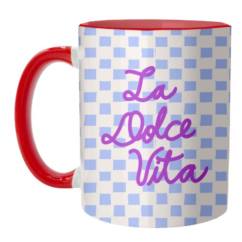 La Dolce Vita Sweet Life Italian Quote Blue Checkered Minimalist - unique mug by EZbie