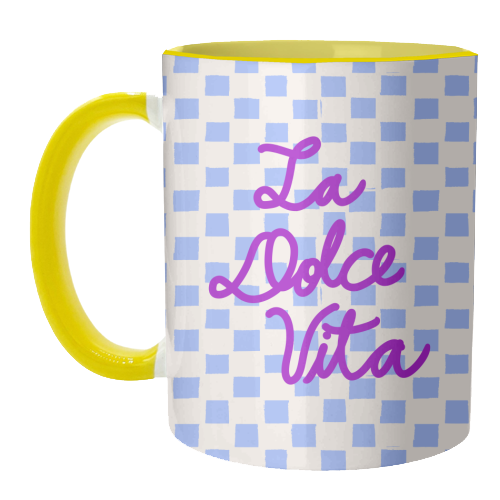 La Dolce Vita Sweet Life Italian Quote Blue Checkered Minimalist - unique mug by EZbie