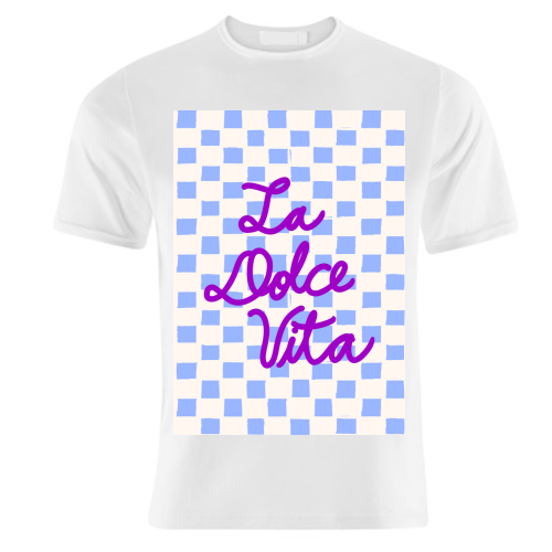 La Dolce Vita Sweet Life Italian Quote Blue Checkered Minimalist - unique t shirt by EZbie