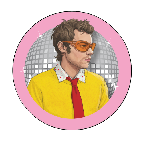 HARRY DISCO OCCASIONALLY - Circle Sticker by Claire Atwood
