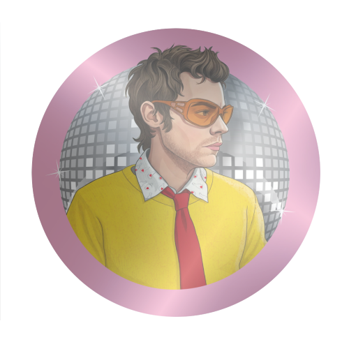 HARRY DISCO OCCASIONALLY - Circle Sticker by Claire Atwood