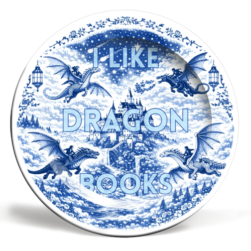 I LIKE DRAGON BOOKS - ceramic dinner plate by Lilly Rose